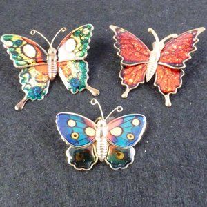 Vintage Lot of 3 Gold tone Colorful Enamel Butterfly Pins